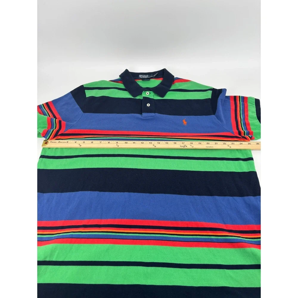 Polo Ralph Lauren Mens XXL Custom Fit Multi Color Striped Short Sleeve Polo